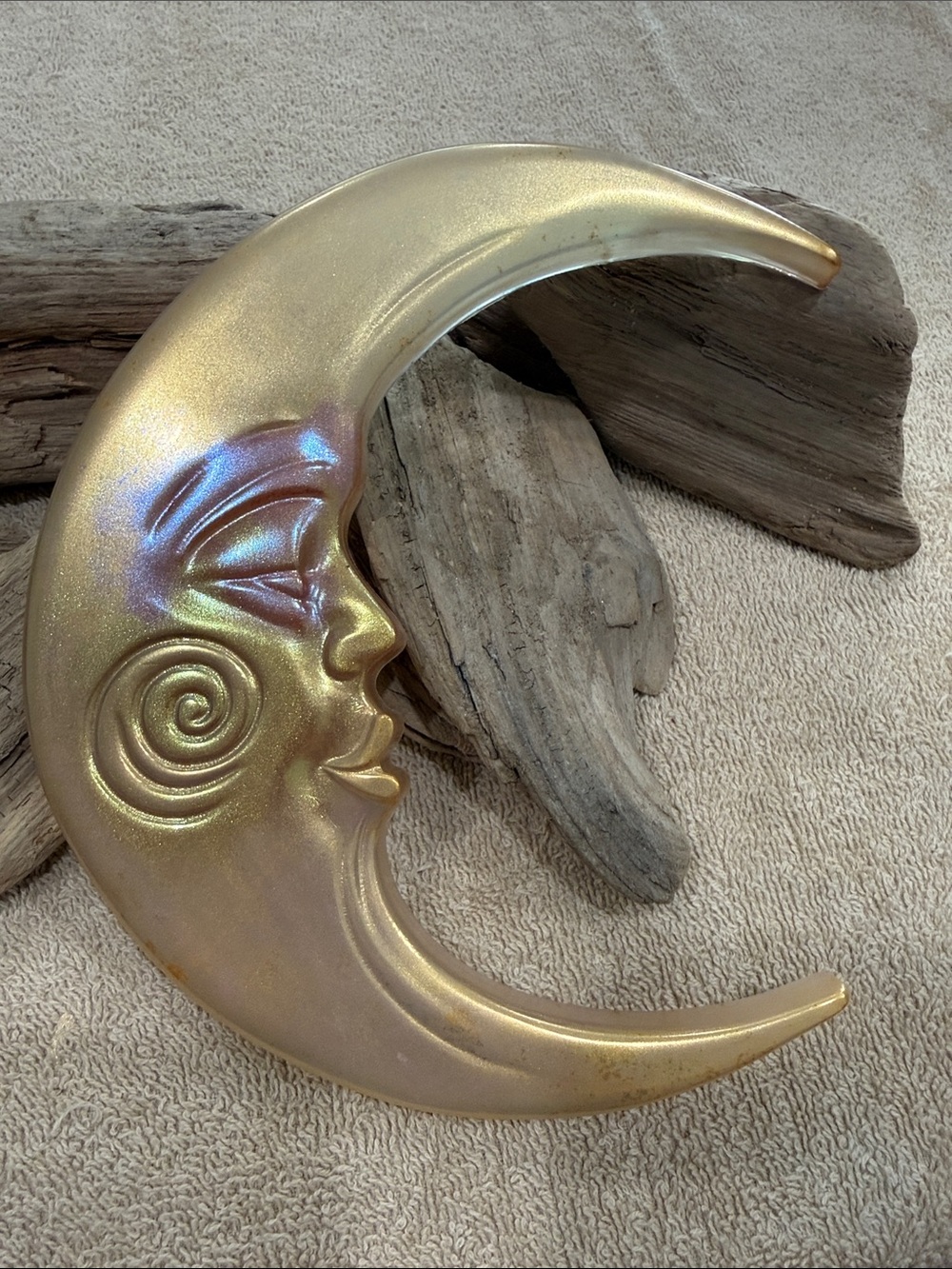 Iridescent Gold Resin Crescent Moon Wall Sculpture